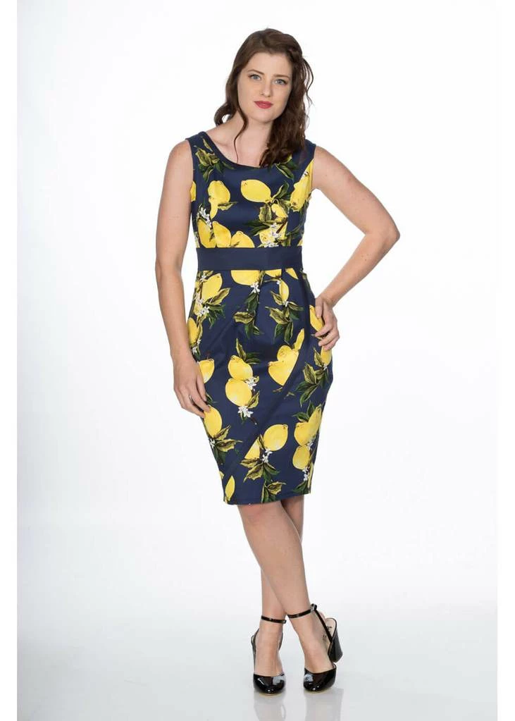 Banned Lemon 50's Pencil Dress Navy - Image 2
