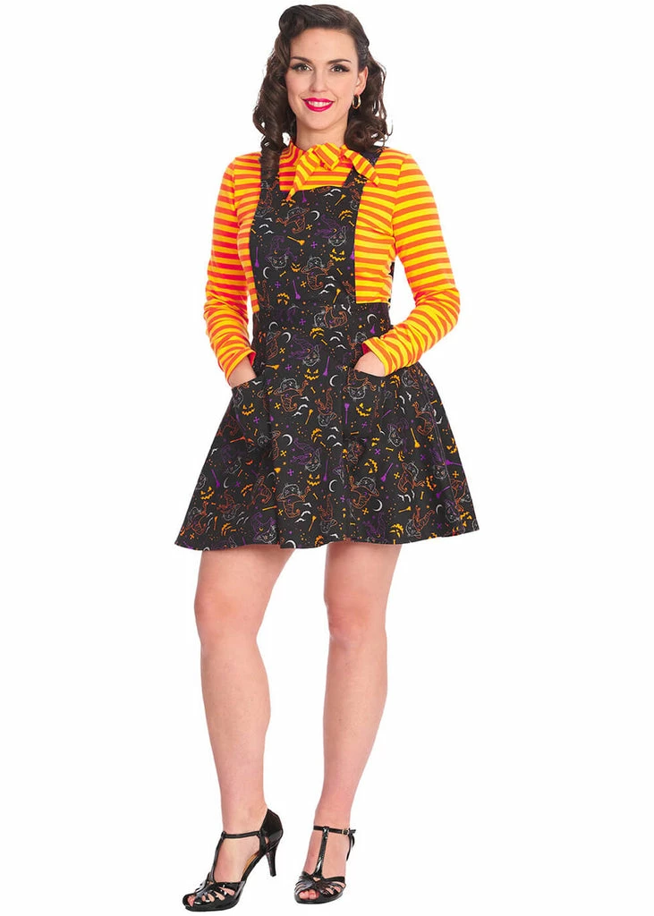 Banned All Hallows Cat Pinafore Dress Black - Image 3