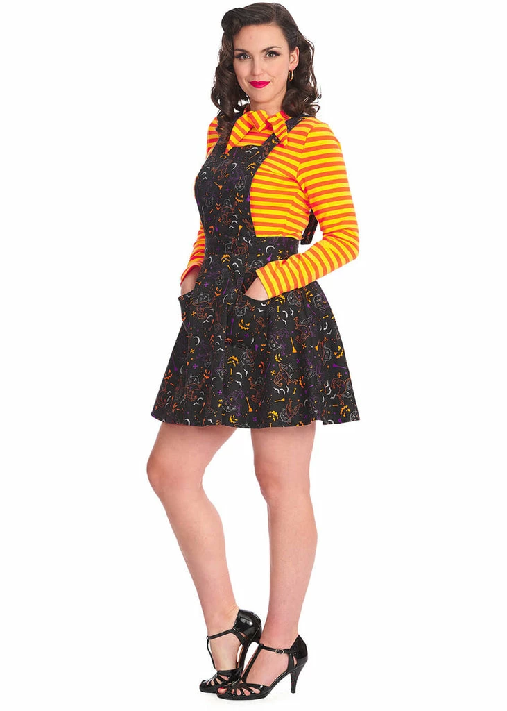 Banned All Hallows Cat Pinafore Dress Black - Image 4