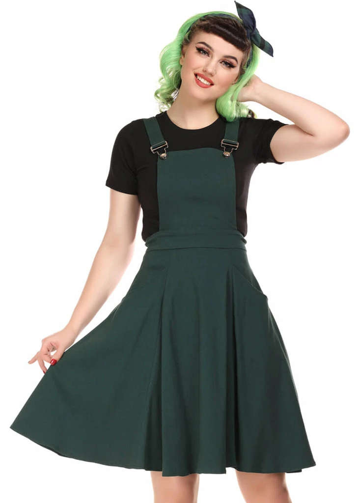 Collectif Kayden 40's Overalls Swing Dress Green