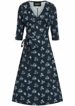 Collectif Susanna Fall Leaves 50's Swing Dress Blue