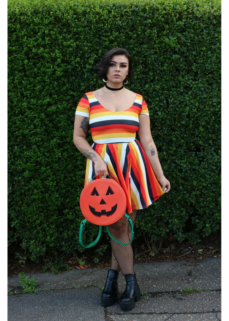 Collectif Lila Candy Corn Stripe 60's Skater Dress Orange - Image 6