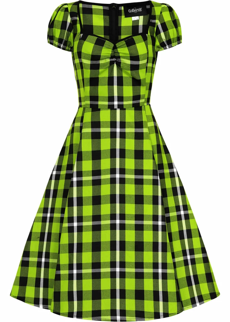 Collectif Mimi Frogs Breath Check 50's Swing Dress Green