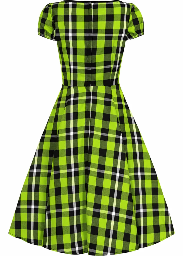 Collectif Mimi Frogs Breath Check 50's Swing Dress Green - Image 2