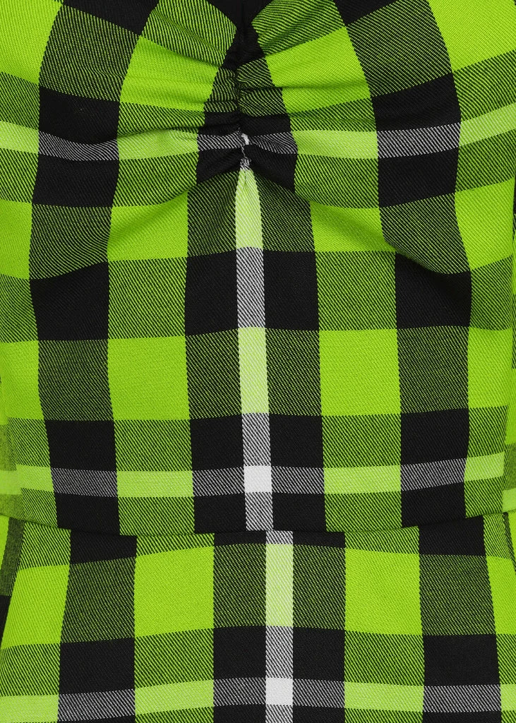 Collectif Mimi Frogs Breath Check 50's Swing Dress Green - Image 3