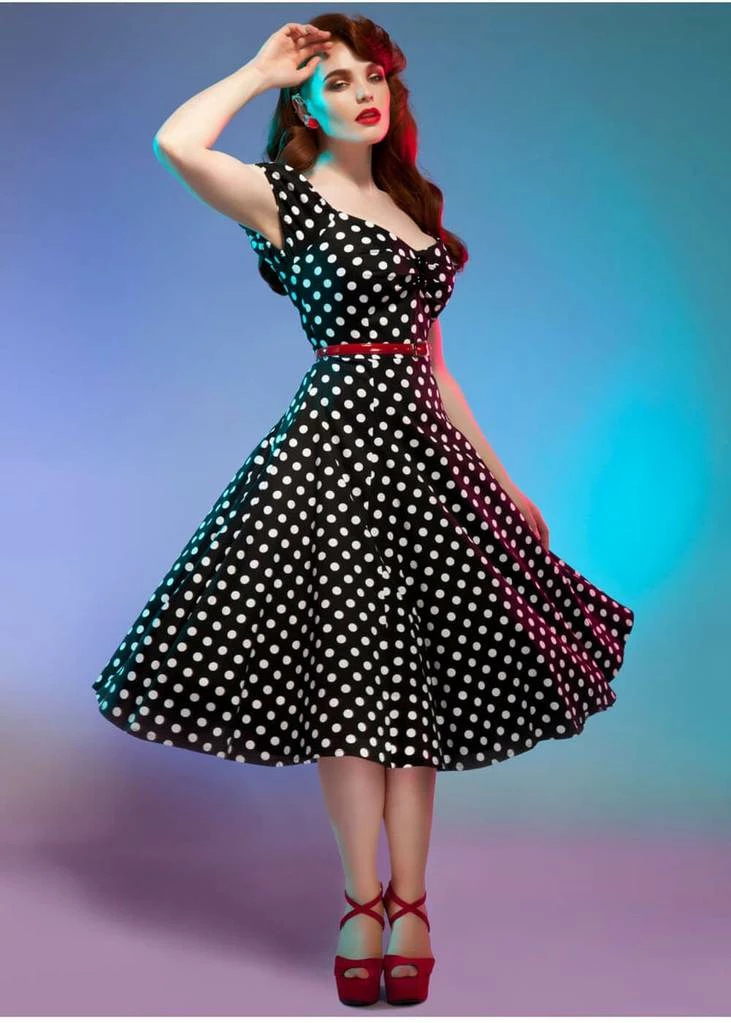 Collectif Dolores Polkadot Swing 50's Dress Black - Image 2