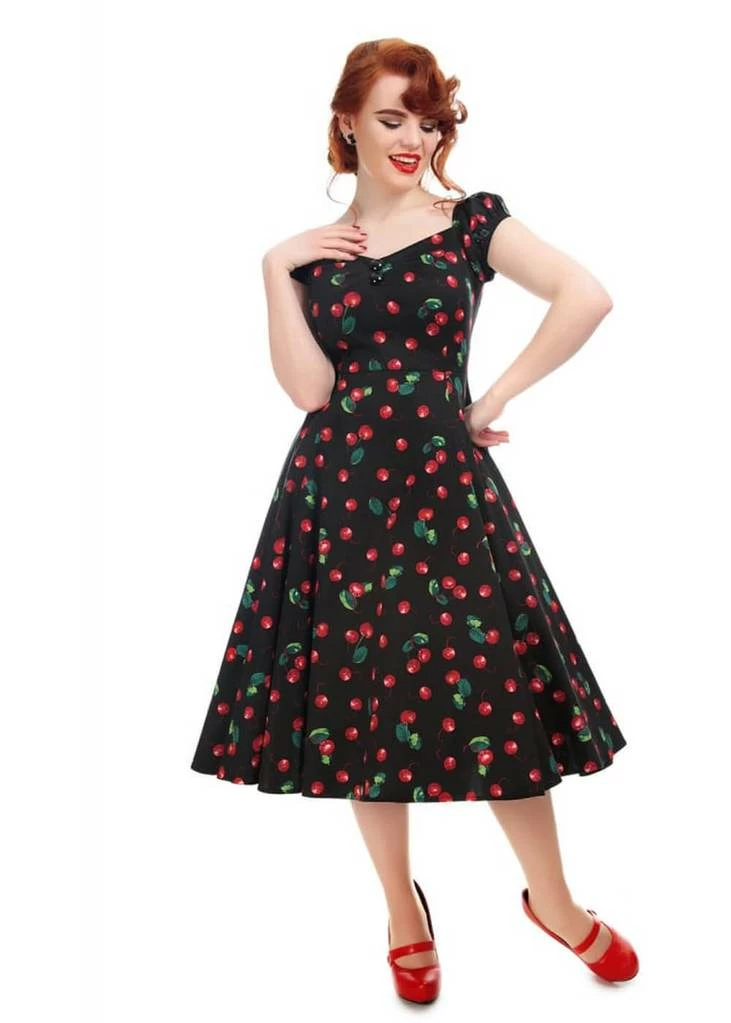 Collectif Dolores 50's Cherry 50's Swing Dress Black - Image 2
