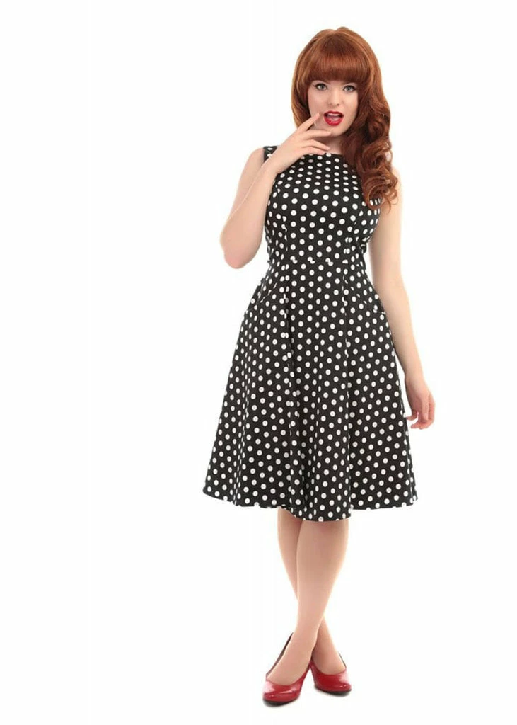Collectif Hepburn Polkadot 50's Swing Dress Black White - Image 4