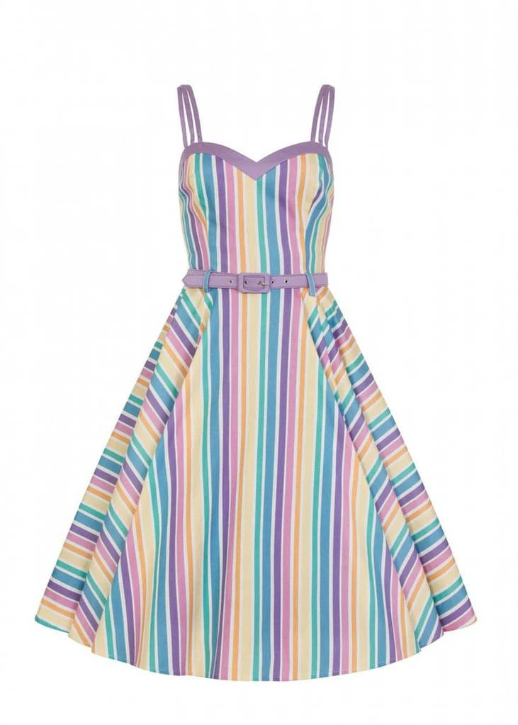 Collectif Nova Rainbow Stripes 50's Swing Dress Multi - Image 2