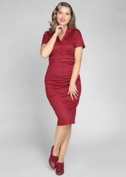 Collectif Caterina 50's Pencil Dress Wine