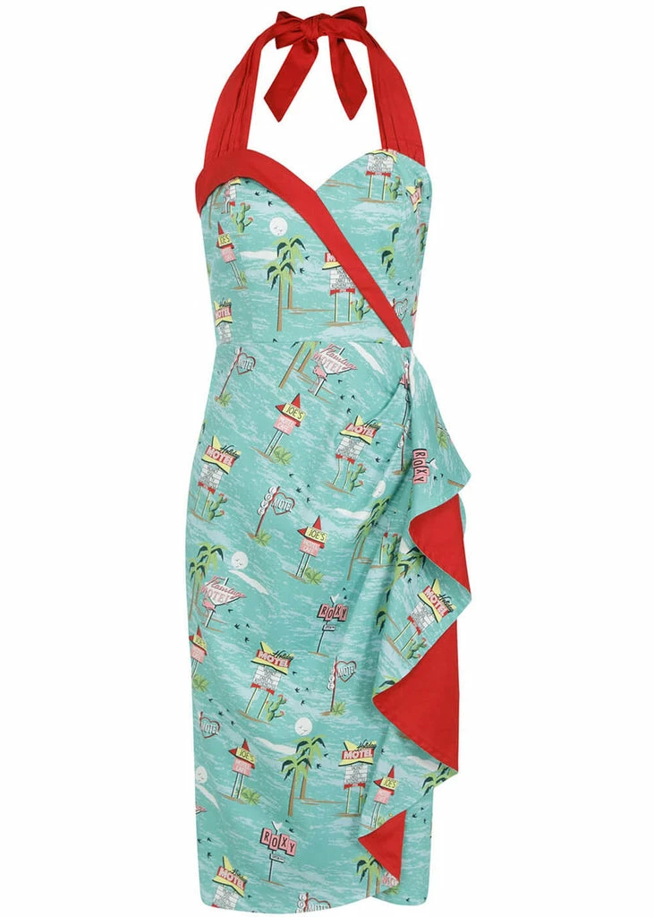 Collectif Lorna Motel 50's Pencil Dress Blue - Image 2