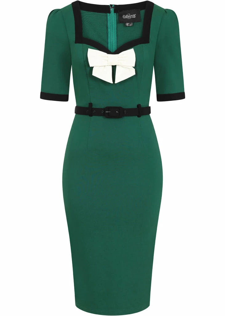 Collectif Sadie 50's Pencil Dress Green