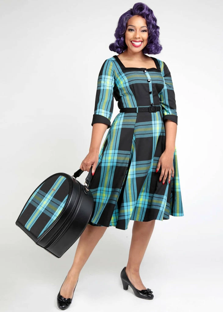Collectif Linette Evening Check 50's Swing Dress Black - Image 4