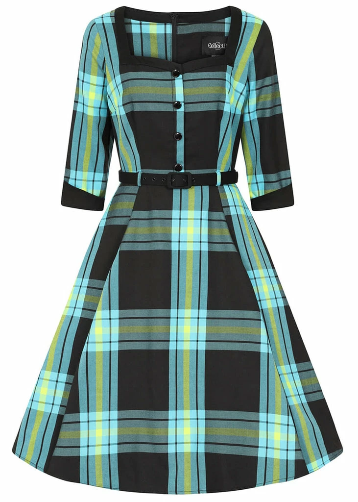 Collectif Linette Evening Check 50's Swing Dress Black