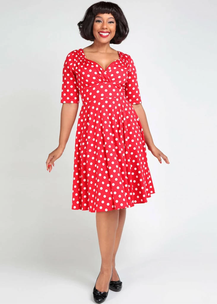 Collectif Trixie Polka Dot 50's Swing Dress Red - Image 2