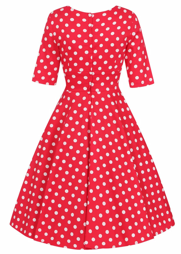 Collectif Trixie Polka Dot 50's Swing Dress Red - Image 3