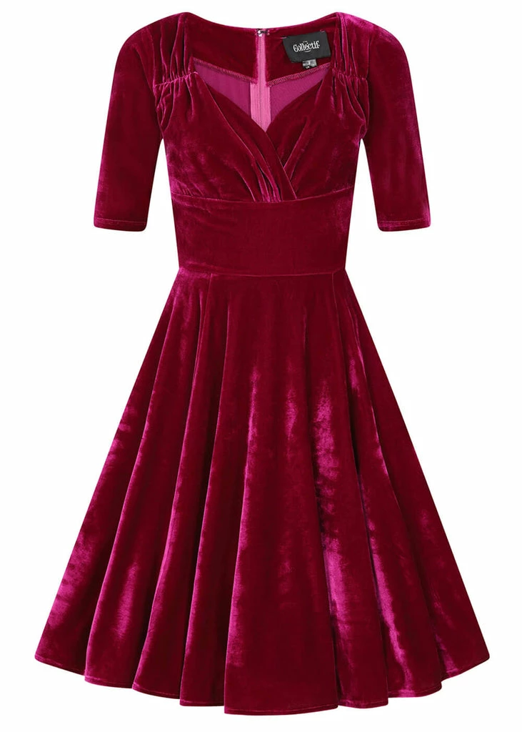 Collectif Trixie Velvet 50's Swing Dress Magenta