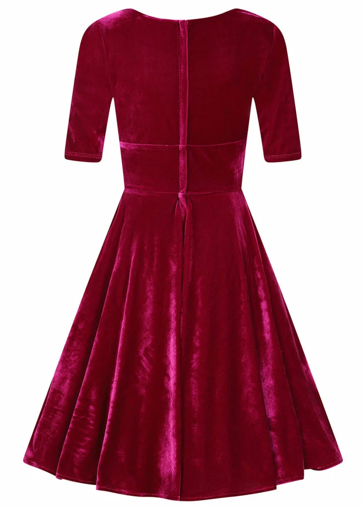 Collectif Trixie Velvet 50's Swing Dress Magenta - Image 4