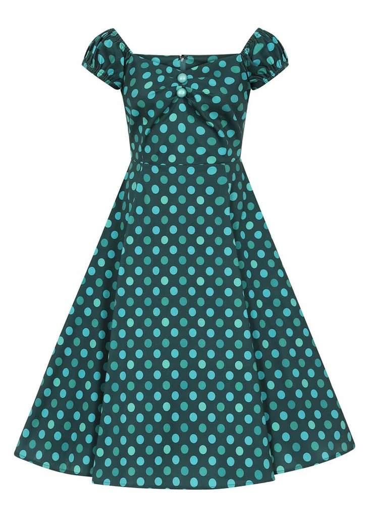 Collectif Dolores Jewel Polka 50's Swing Dress Green - Image 2