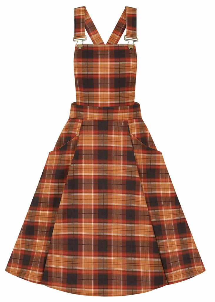 Collectif Kayden Chestnut Check 50's Swing Dress Brown