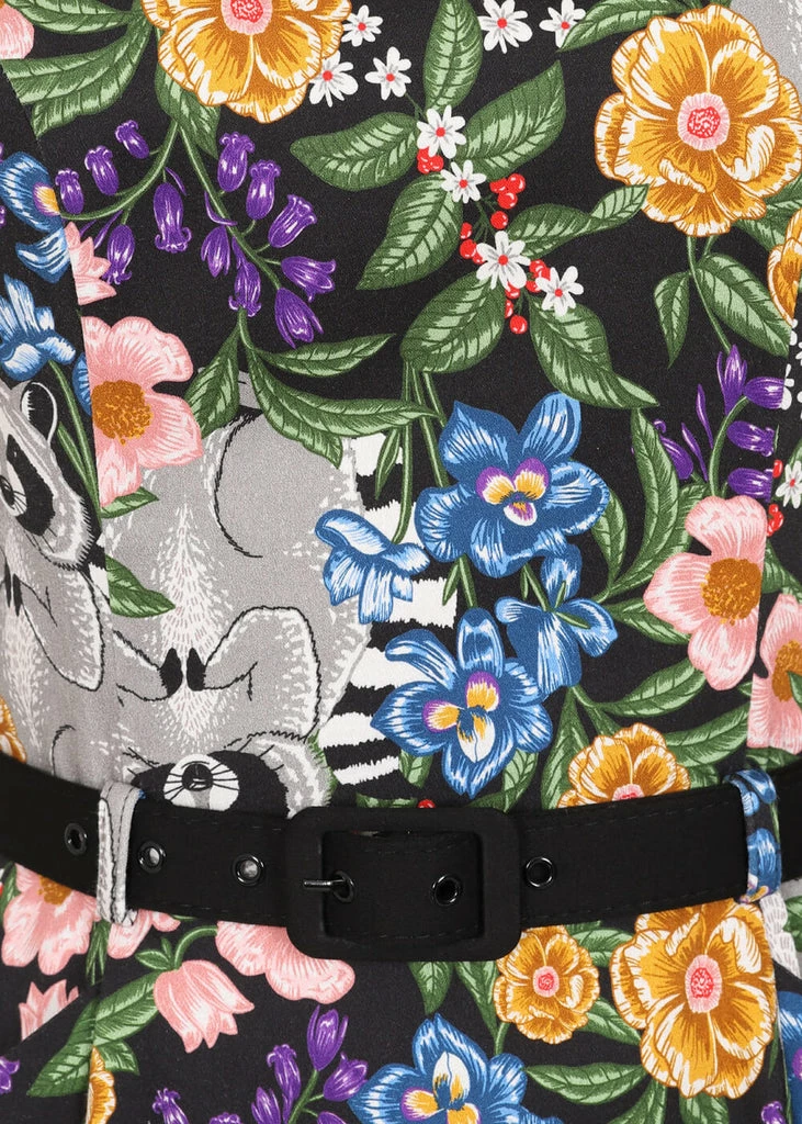 Collectif Winona Forest Floral Raccoon 50's Swing Dress Multi - Image 3