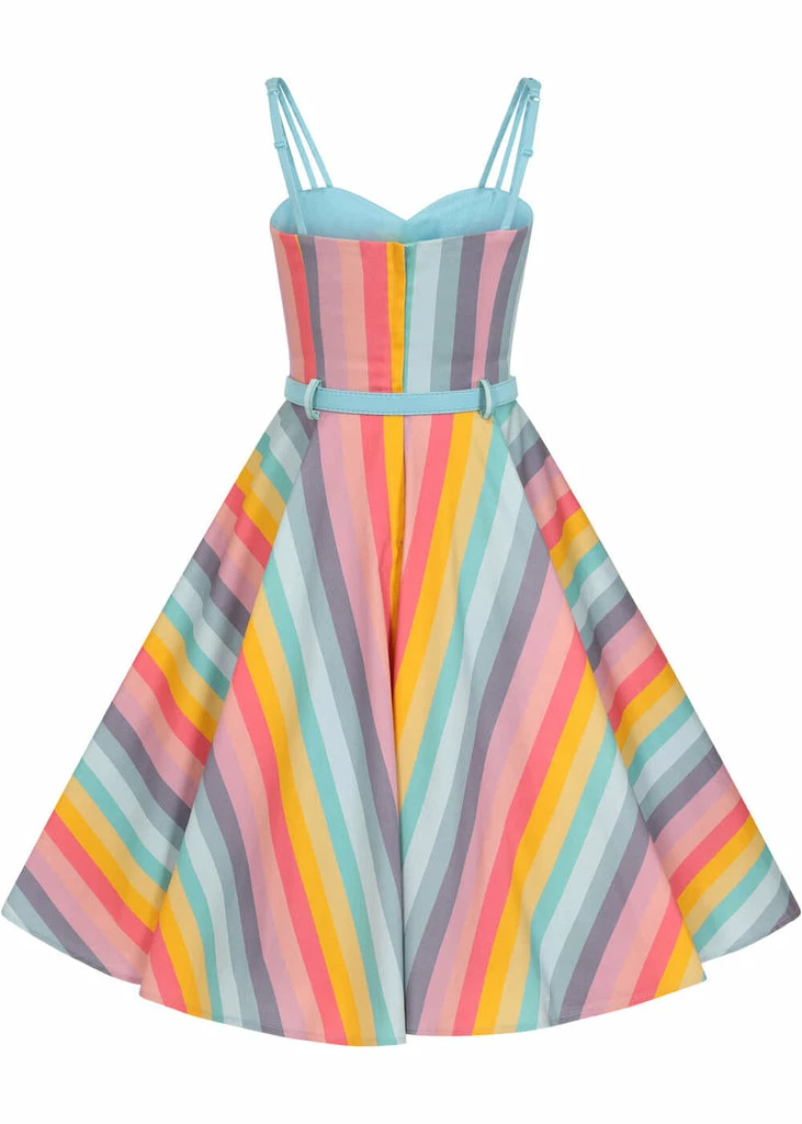 Collectif Nova Dreamy Rainbow Stripe 50's Swing Dress Multi - Image 4