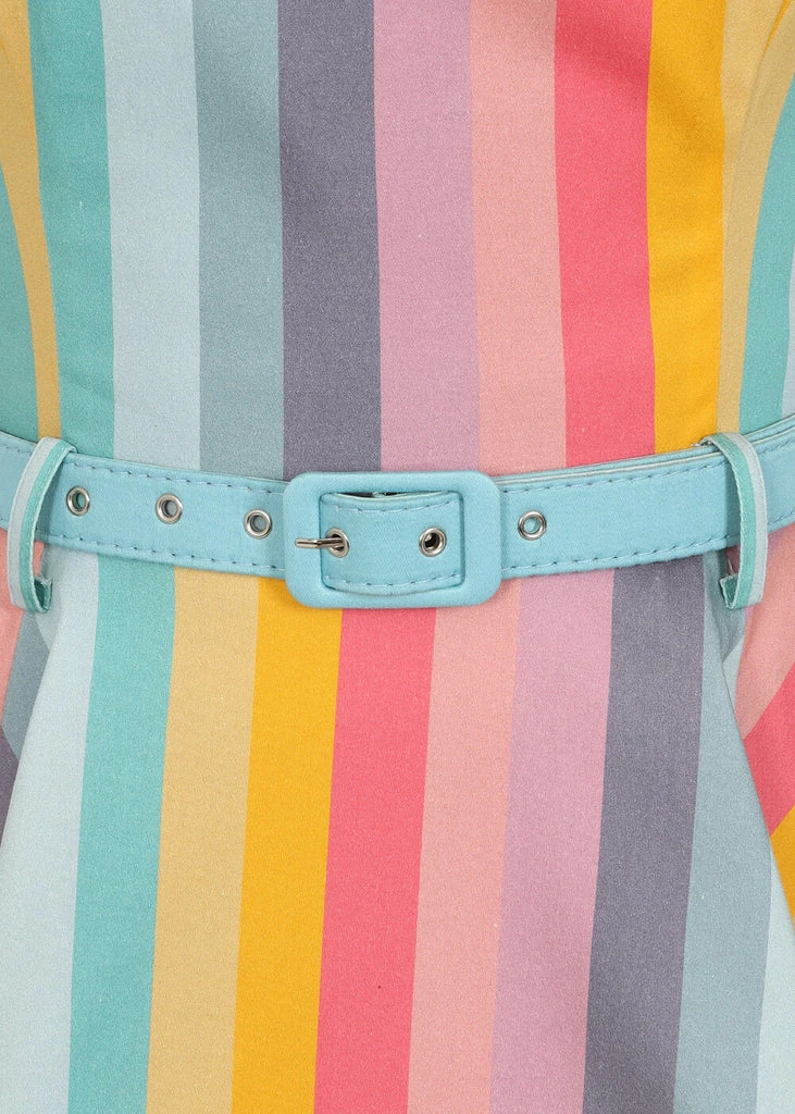 Collectif Nova Dreamy Rainbow Stripe 50's Swing Dress Multi - Image 3