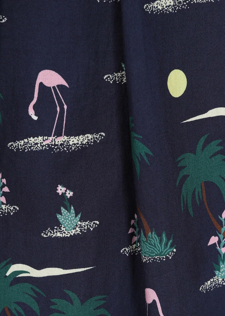 Collectif Jill Flamingo Palm 50's Swing Dress Navy - Image 5