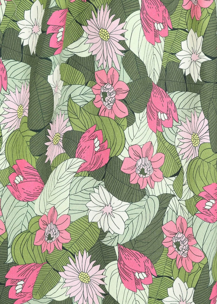 Collectif Candice Palm Blush Floral 50's Swing Dress Green - Image 5