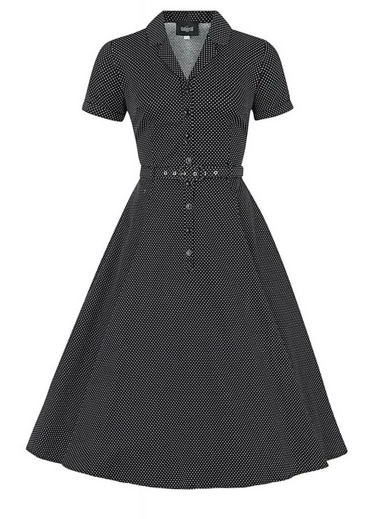Collectif Caterina Mini Polkadot 40's Swing Dress Black - Image 2