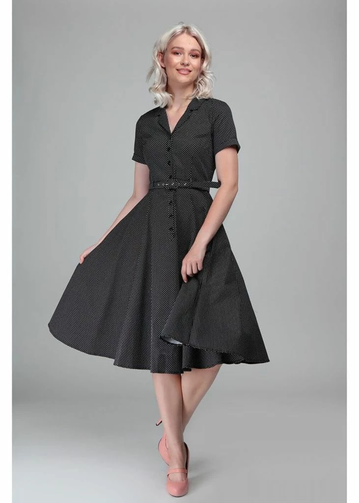 Collectif Caterina Mini Polkadot 40's Swing Dress Black - Image 6