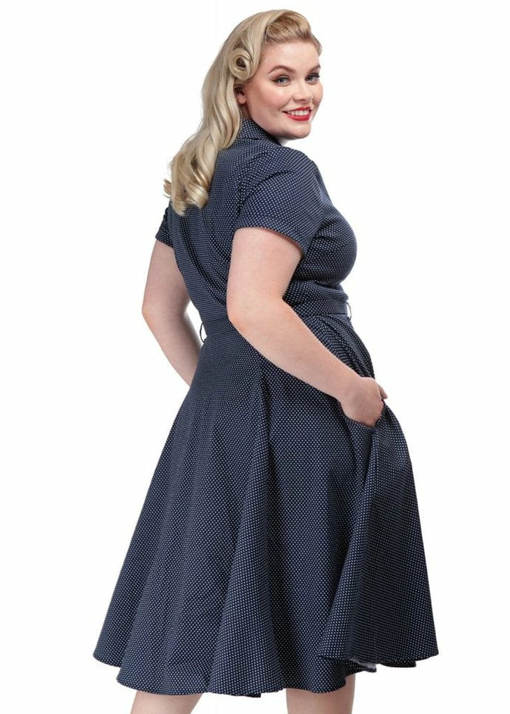 Collectif Caterina Polkadot 50's Swing Dress Navy - Image 5