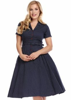 Collectif Caterina Polkadot 50's Swing Dress Navy