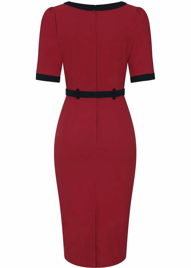 Collectif Sadie 50's Pencil Dress Red - Image 3