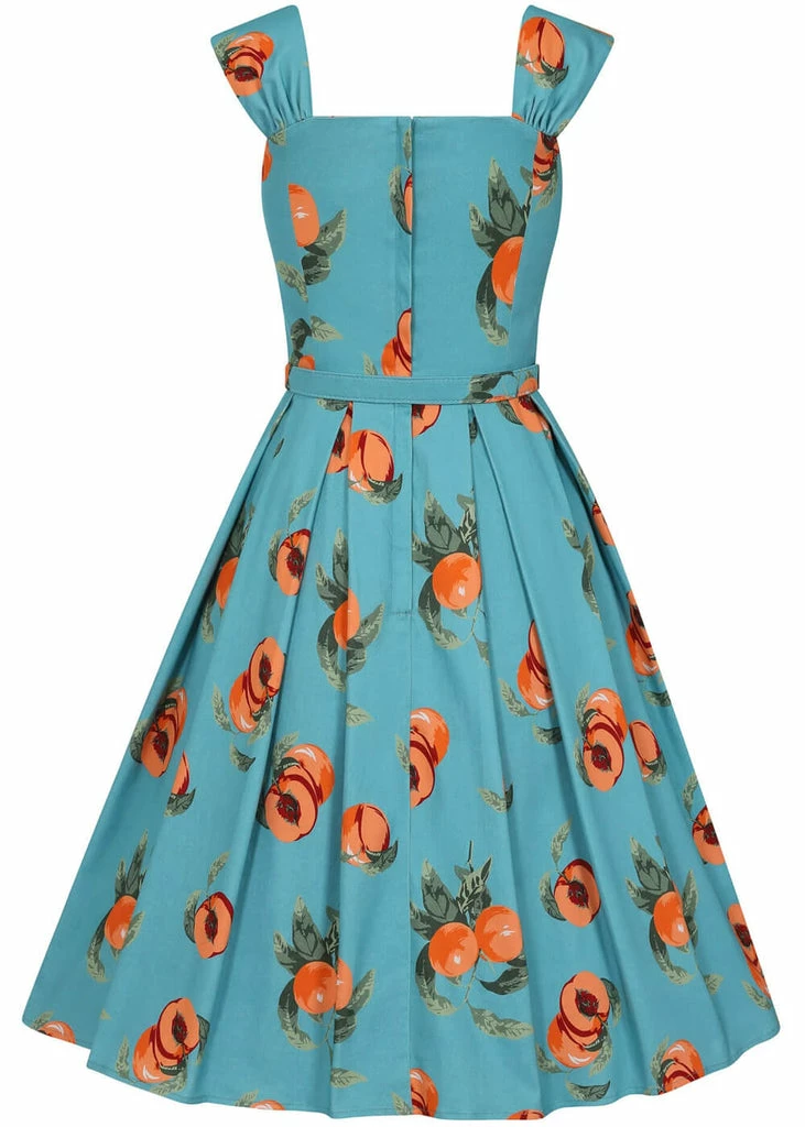 Collectif Jill Vintage Peaches 50's Swing Dress Blue - Image 3
