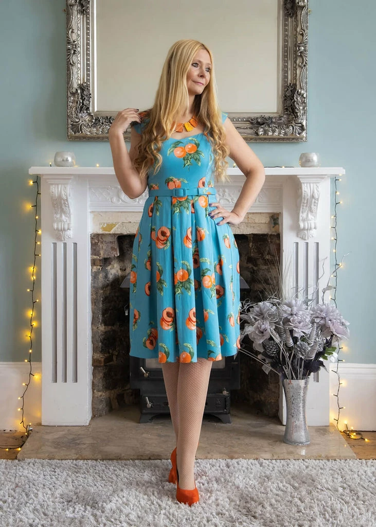 Collectif Jill Vintage Peaches 50's Swing Dress Blue - Image 2