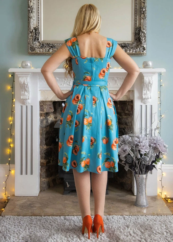 Collectif Jill Vintage Peaches 50's Swing Dress Blue - Image 4
