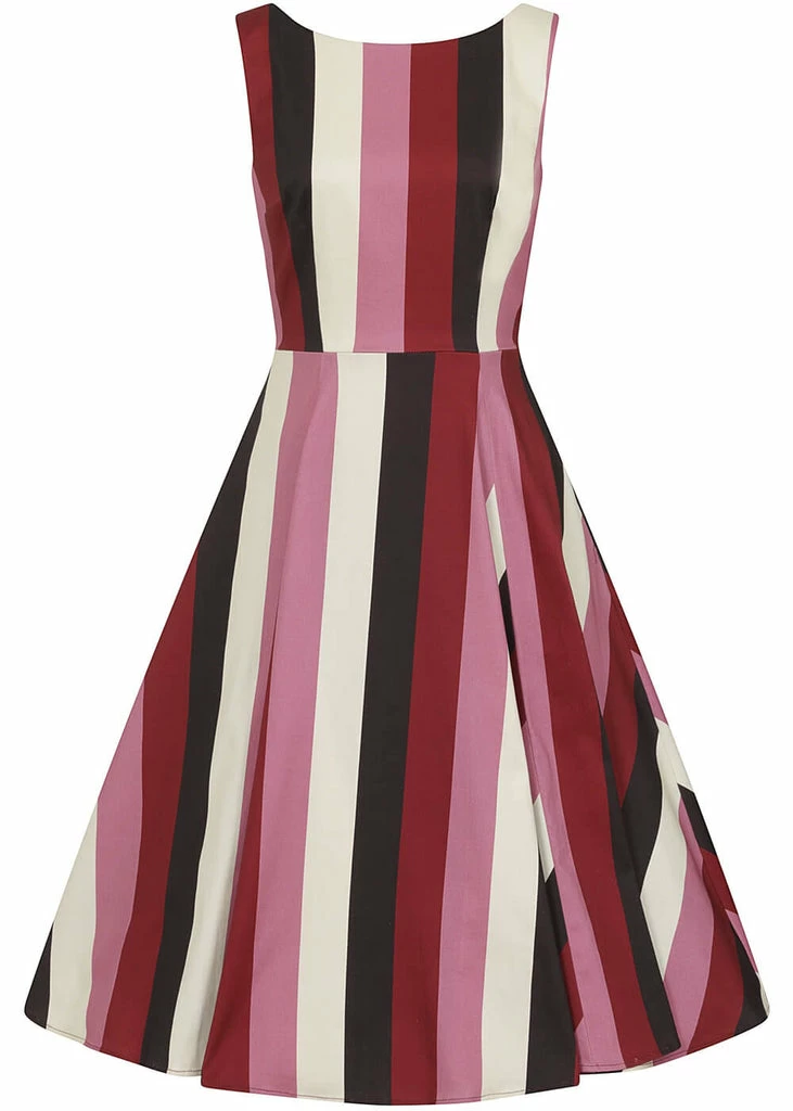 Collectif Frances Bubble Gum Stripe 50's Swing Dress Multi - Image 2