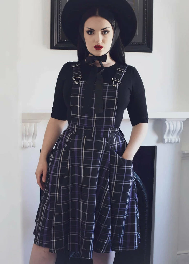 Collectif Kayden Nancy Check Overalls 60's Swing Dress Black - Image 2