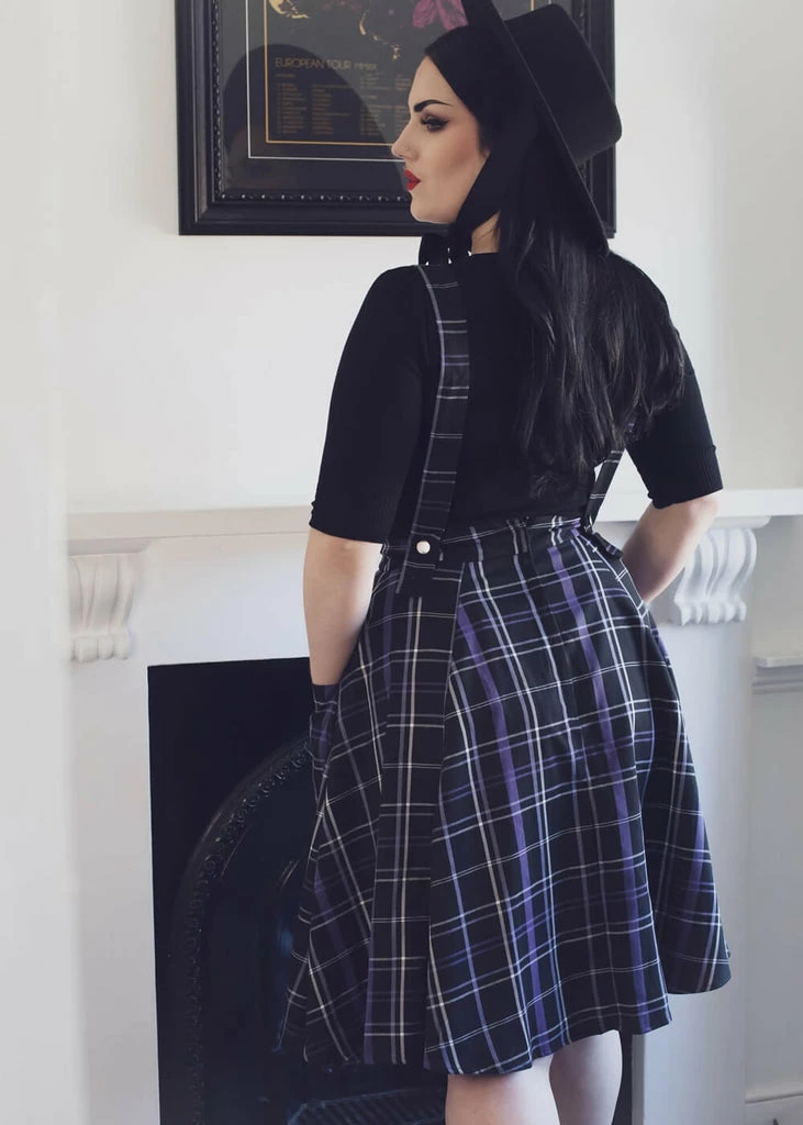 Collectif Kayden Nancy Check Overalls 60's Swing Dress Black - Image 3