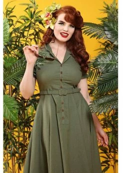 Collectif Caterina Vintage 40's Swing Dress Olive