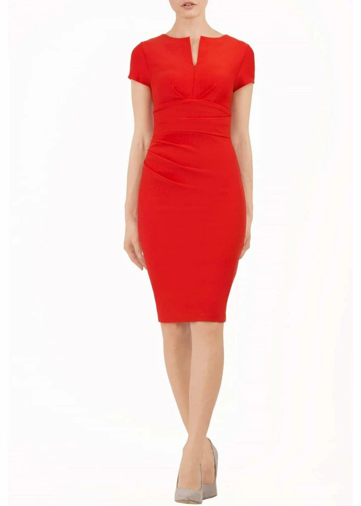 Diva Catwalk Donna Short Sleeves 50's Pencil Dress Electric Red - Image 3