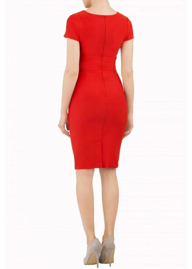 Diva Catwalk Donna Short Sleeves 50's Pencil Dress Electric Red - Image 2