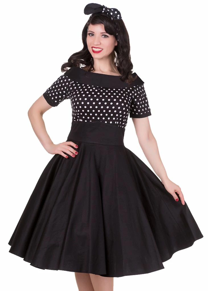 Dolly & Dotty Darlene Polkadot 50's Swing Dress Black - Image 2