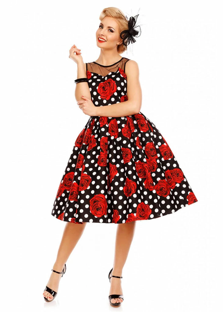 Dolly & Dotty Elizabeth Roses And Polkadots 50's Swing Dress - Image 4