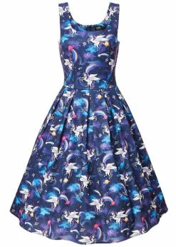 Dolly & Dotty Amanda Unicorn 50's Swing Dress Navy