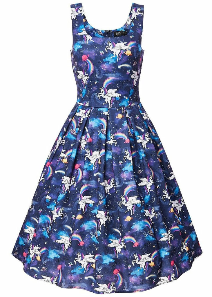 Dolly & Dotty Amanda Unicorn 50's Swing Dress Navy