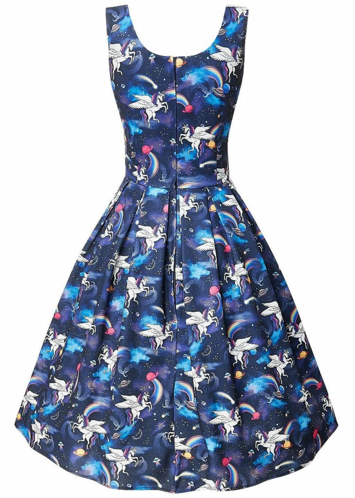 Dolly & Dotty Amanda Unicorn 50's Swing Dress Navy - Image 3