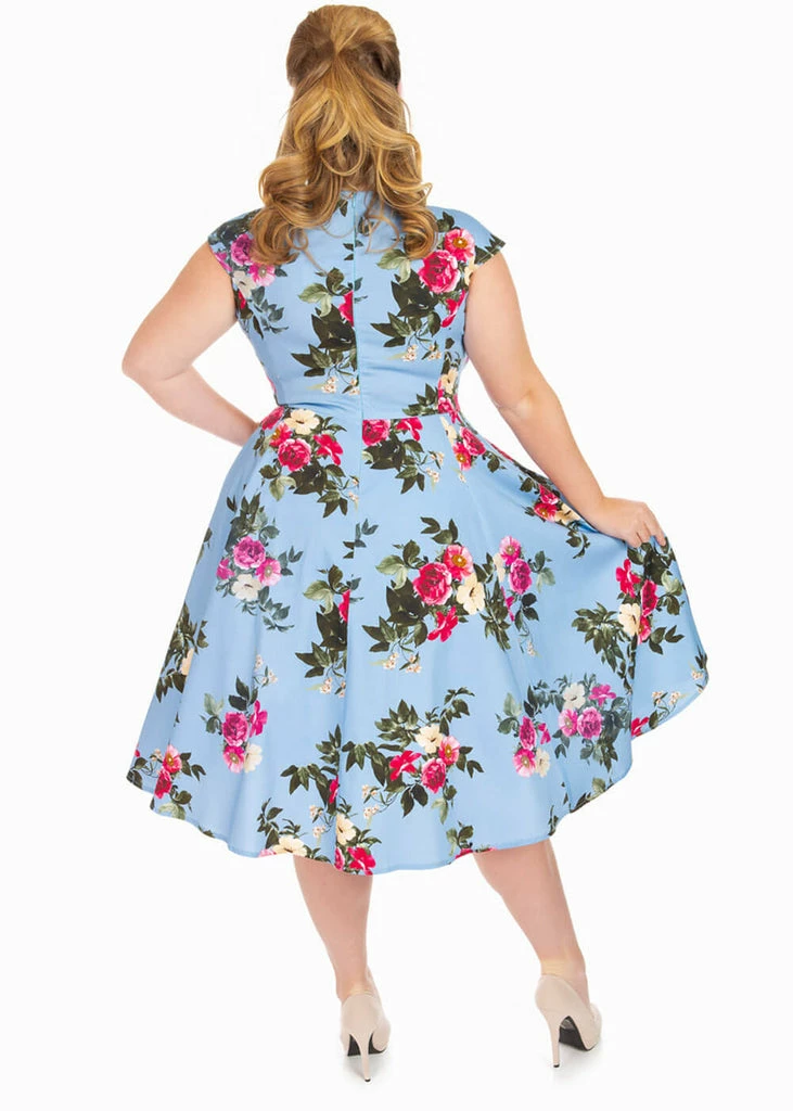 Hearts & Roses Jolene Floral 50's Swing Dress Blue - Image 3