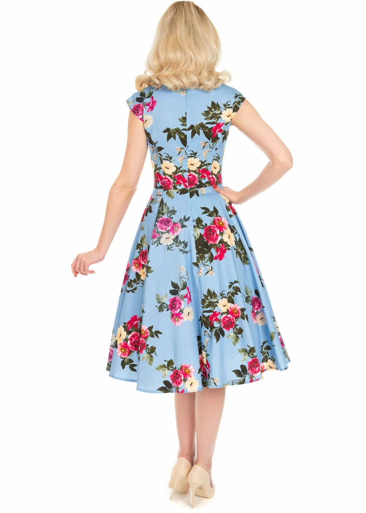 Hearts & Roses Jolene Floral 50's Swing Dress Blue - Image 4